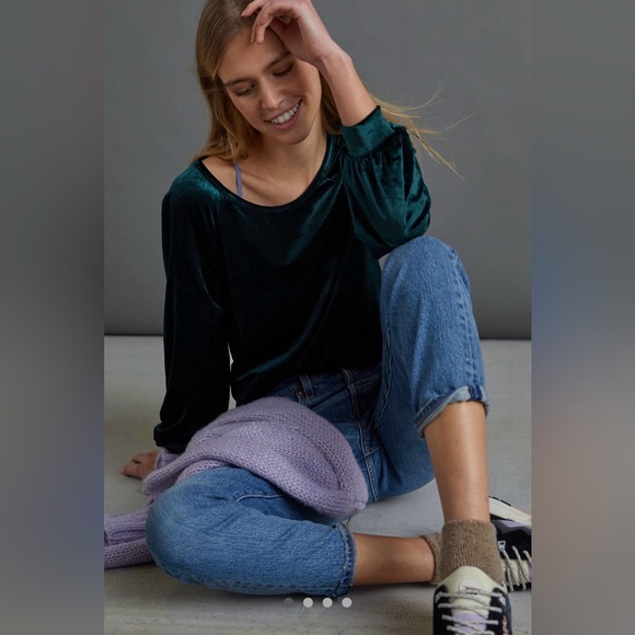 Anthropologie Maeve Candace Velvet Dark Green Top - Picture 9 of 9